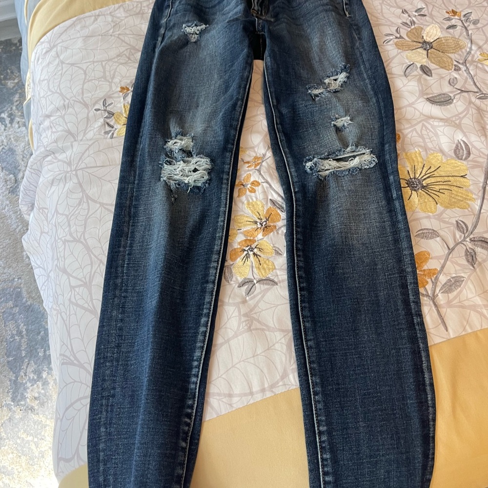 American Eagle Hi Rise Jegging Women’s Dark Blue Distressed Jeans Size 4